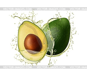 Avocado oil realistic splash and splatters - vector image