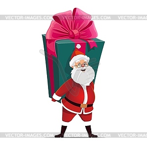 Cartoon Christmas Santa character with gift box - vector image