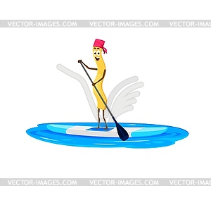 Cartoon all nuovo cheerful pasta riding sup board - stock vector clipart