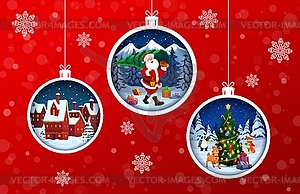 Christmas paper cut baubles holiday characters - vector clip art