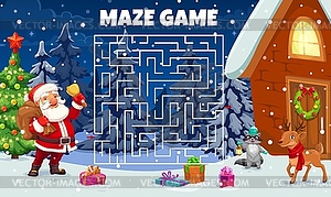 Christmas labyrinth maze, kids worksheet - vector image