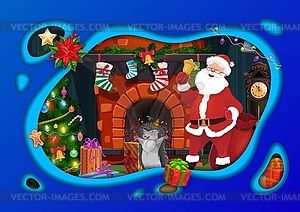Christmas paper cut poster with cheerful Santa - vector clip art