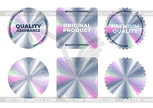 Hologram stickers, quality labels, holographic tag - vector image