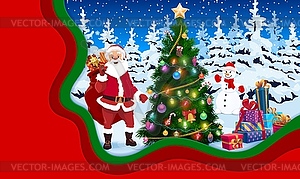 Рождественская вырезанная из бумаги поздравительная открытка Санта Клаус, снеговик - клипарт в формате EPS
