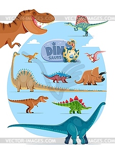 Cartoon dinosaurs, reptile characters - vector clipart