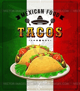 Mexican cuisine tacos. banner with tex mex - vector image