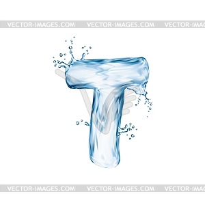 Realistic water letter t typographic character - vector image