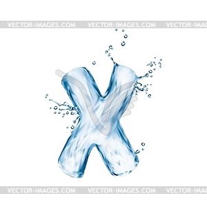 Realistic water font, letter X with fluid ripples - vector image