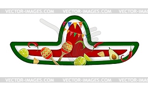 Mexican sombrero on paper cut banner with limes - vector clip art