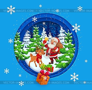 Christmas paper cut banner with cartoon Santa - vector clipart