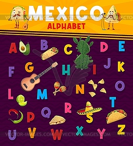 Mexican font, Hispanic type or cartoon typeface - vector image