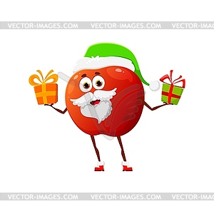 Персонаж Санты из яблочных фруктов, рождественские подарочные коробки - клипарт в векторном формате
