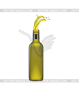 Olive oil bottle with realistic splash - vector clipart / vector image