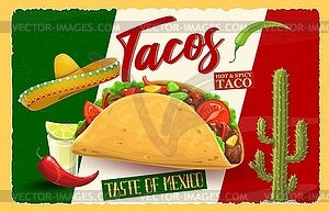 Mexican tacos vintage banner, nostalgic background - vector clipart