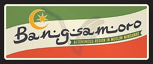 Bangsamoro region, vintage travel plate - vector image
