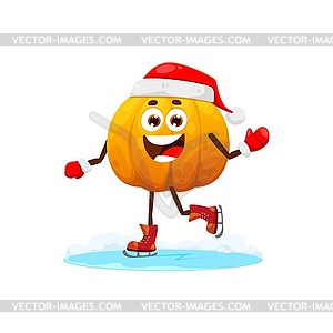 Christmas pumpkin in Santa hat riding ice skates - vector clipart