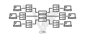 CDN, значок тонкой линии сети доставки контента - клипарт в векторе