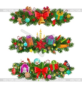 Christmas fir branches decorated with Xmas candles - vector image