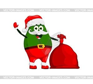 Рождественский авокадо в шляпе Санты с пакетом подарков - изображение в векторном формате