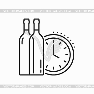 Time to relax and drink wine, clock and bottle - vector clipart
