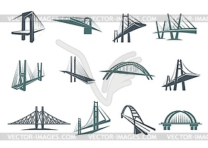 Значки мостов, дорожных сооружений-виадуков - векторная иллюстрация