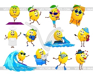Мультяшный лимон на каникулах с веселыми персонажами - векторный эскиз