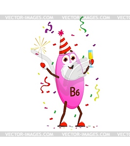 Cartoon vitamin B6 with champagne and sparklers - vector image