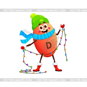 Cartoon vitamin D with Christmas lights garland - vector clipart