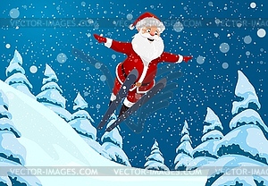 Christmas Santa jumps of springboard on ski - vector image