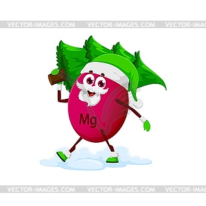 Cartoon Magnesium mineral pill with Christmas tree - vector image