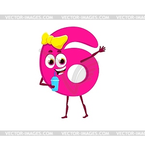 Cartoon funny math number six drinking cocktail - vector image