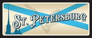 Saint Petersburg, Russian city travel plate - vector clipart