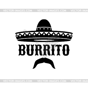 Mexican sombrero and burrito, Tex Mex cuisine icon - royalty-free vector image