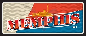 Memphis american city retro travel plate, tin sign - vector image