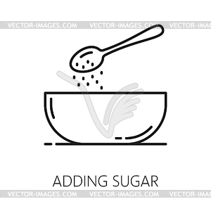 Baking ingredient, adding sugar to bakery food - vector image