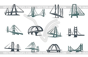 Иконки мостов, строительство, здание, архитектура - иллюстрация в векторном формате