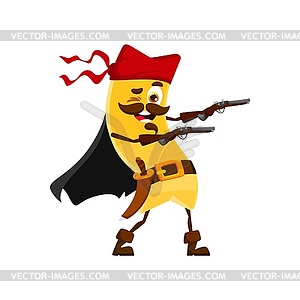 Cartoon italian pasta pirate sailor shooting guns - vector image