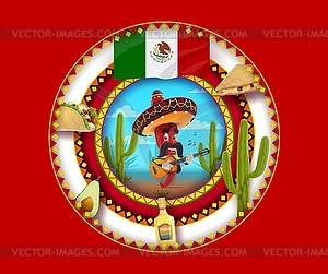 Мексиканский баннер, вырезанный из бумаги, перец мариачи, флаг - векторный графический клипарт