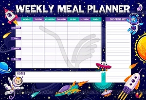 Space weekly meal planner with galaxy characters - vector image