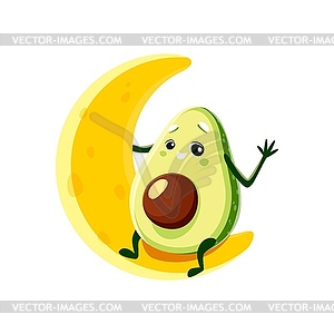 Cartoon avocado character on cheese moon - vector clip art