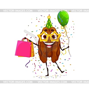 Cartoon pekan nut character on birthday holiday - vector image