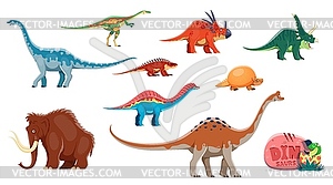 Мультяшные динозавры, забавный персонаж- вымершая рептилия - изображение в векторе