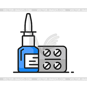 Allergy or respiratory disease treatment line icon - vector image