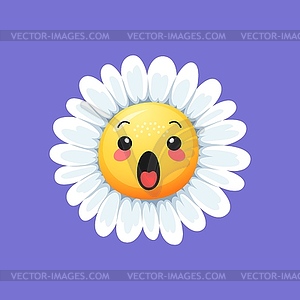 Cartoon chamomile or daisy flower character face - vector clipart