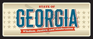 Georgia vintage travel plate, retro signboard - vector clipart