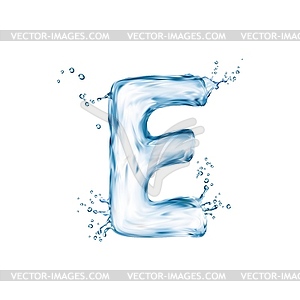 Реалистичная буква e водным шрифтом, английский алфавит - графика в векторе