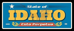 Idaho state metal plate, USA tin signboard - vector clipart