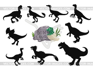 Мультяшные динозавры, забавные силуэты персонажей - векторный клипарт / векторное изображение