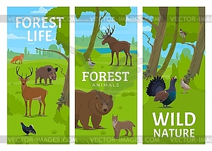 Hunting sport, forest animals vertical banners - vector EPS clipart