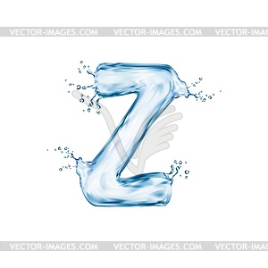 Realistic letter z water font, flow splash type - vector clipart